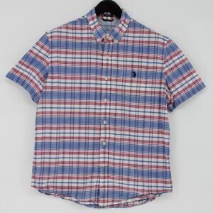 U.S. Polo Assn Shirt Mens Large Blue Red Plaid Short Sleeve Button Down Stretch